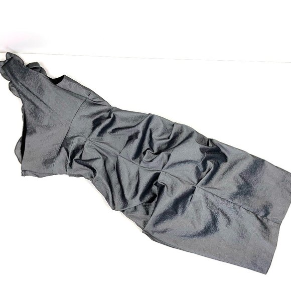 Cache Dark Silver One-shoulder Prom Homecoming Cocktail Party Dress Size 6-4 - Picture 13 of 16